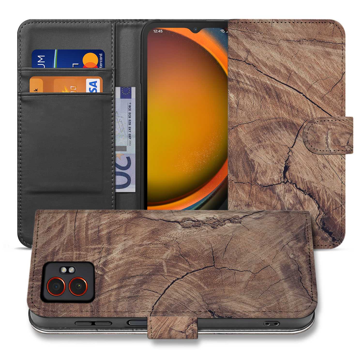 Samsung Galaxy Xcover 7 Pro Bookcase Hoesje Boomstam Bruin design boomstam aanzicht