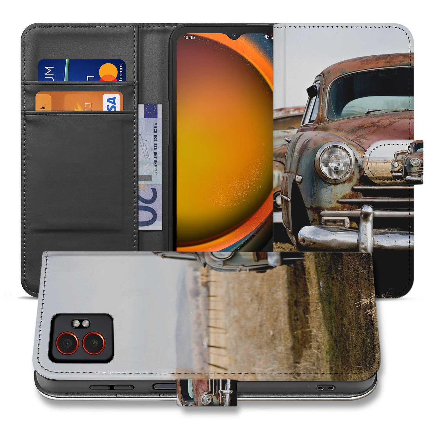 Vintage Auto Samsung Galaxy Xcover 7 Pro Bookcase Hoesje vintage design aanzicht