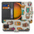 Vrolijke Uilen Samsung Galaxy Xcover 7 Pro Book Case Portemonnee Hoesje voorzijde achterzijde detail