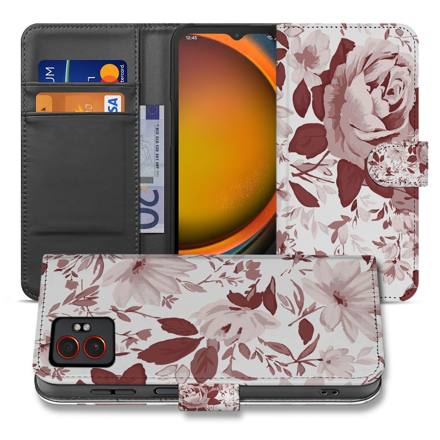 Samsung Galaxy Xcover 7 Pro Book Case Portemonnee Hoesje Watercolor Flowers Design aanzicht