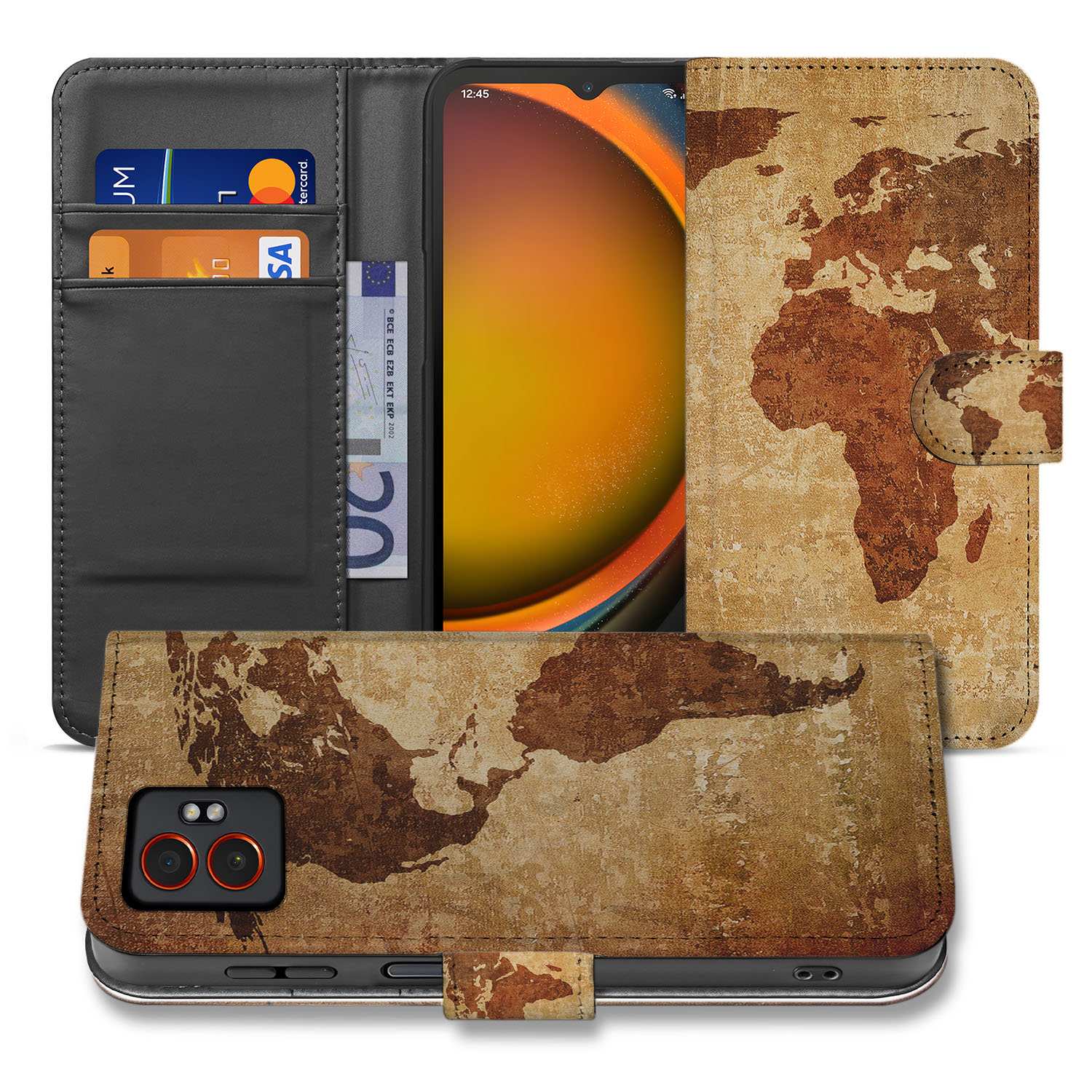 Wereldkaart Samsung Galaxy Xcover 7 Pro Bookcase Hoesje design wereldkaart aanzicht