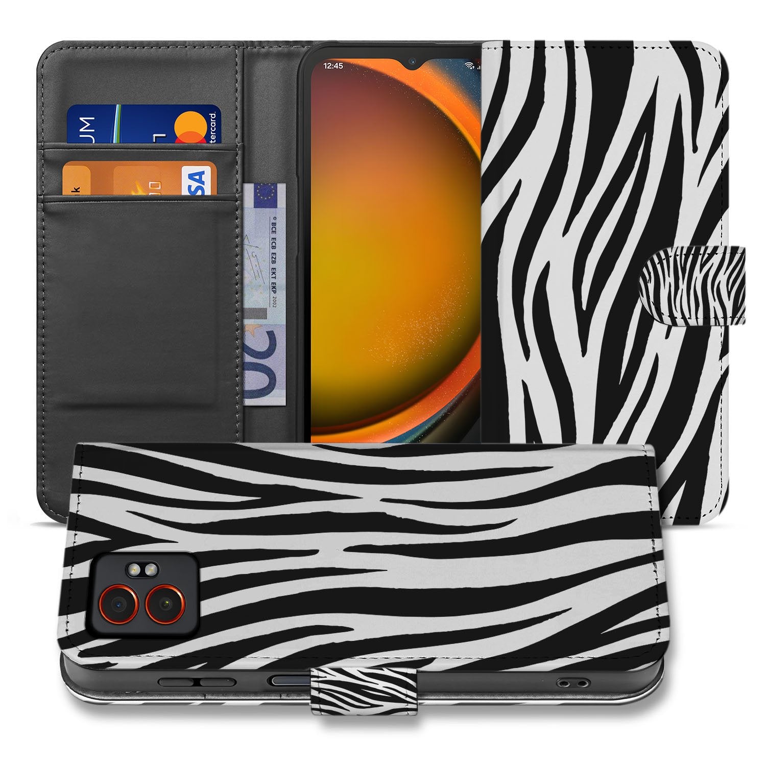 Samsung Galaxy Xcover 7 Pro Book Case Zebra Print Zwart Wit hoesje zwart wit ontwerp vooraan