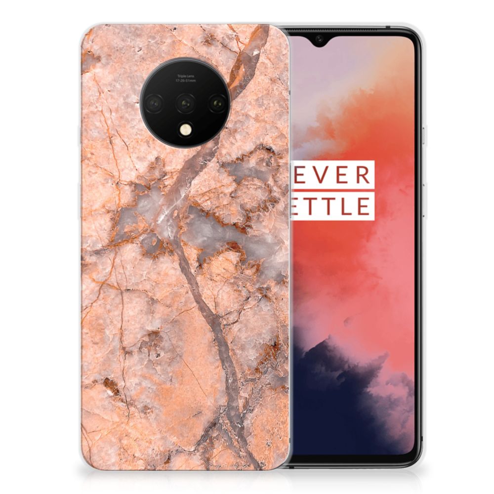 OnePlus 7T TPU Siliconen Hoesje Marmer Oranje