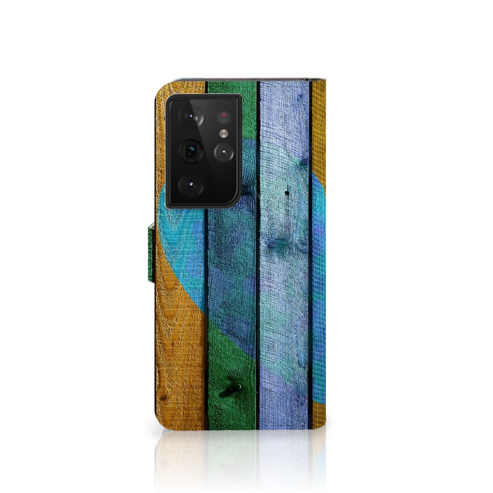 Samsung Galaxy S21 Ultra Book Style Case Wood Heart - Cadeau voor je Vriend