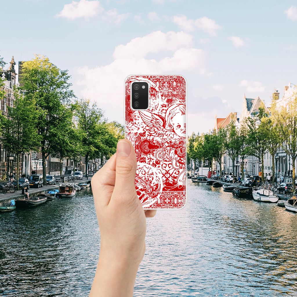 Silicone Back Case Samsung Galaxy A03S Angel Skull Rood B2C Telecom