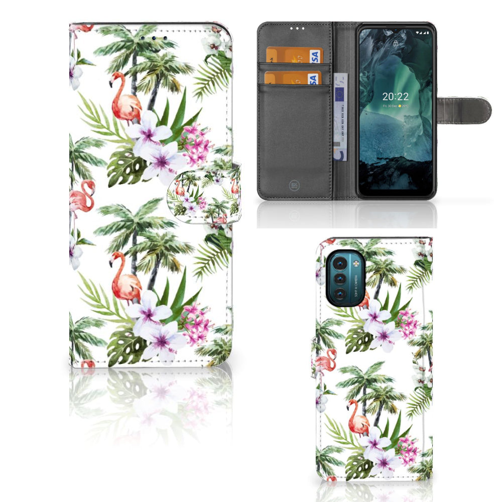 Nokia G11 | G21 Telefoonhoesje met Pasjes Flamingo Palms