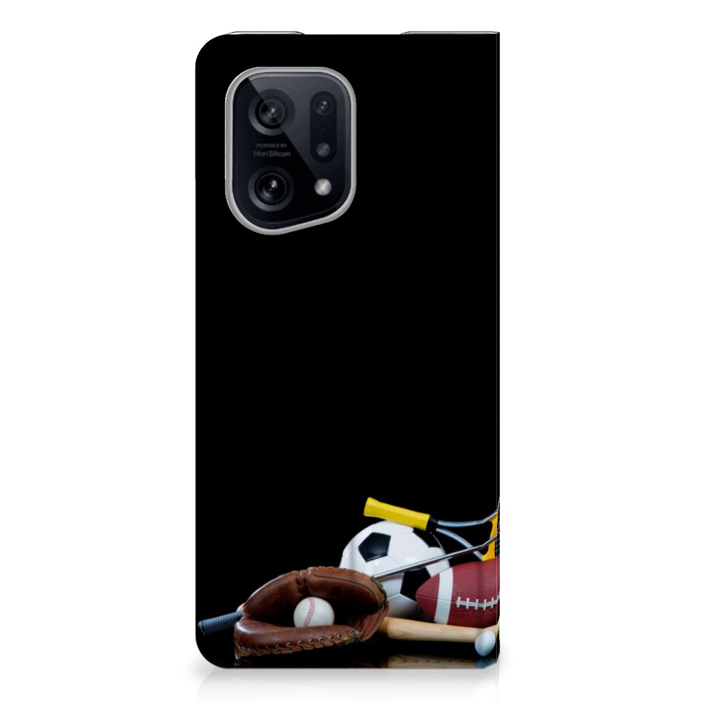 OPPO Find X5 Hippe Standcase Sports met afbeeldingen van verschillende sportuitrusting