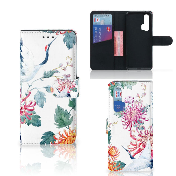 Honor 20 Pro Telefoonhoesje met Pasjes Bird Flowers