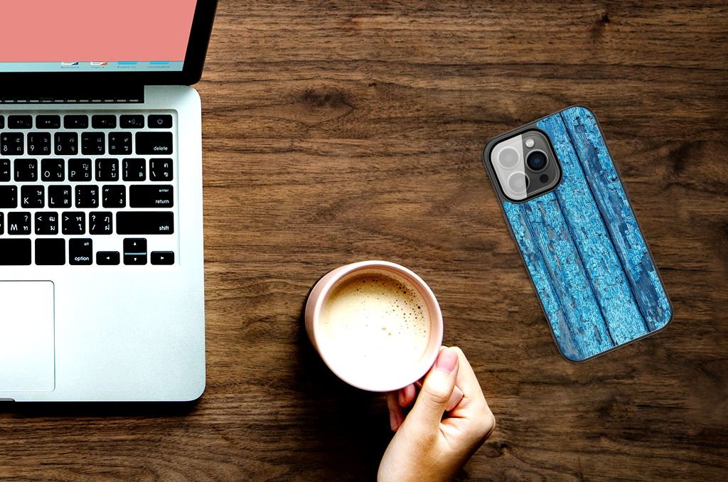 iPhone 13 Pro Max Houten Print Telefoonhoesje Wood Blue B2C Telecom