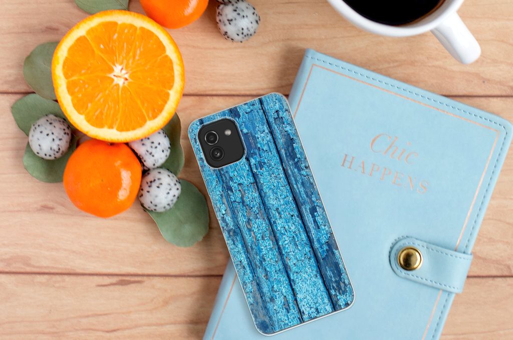 Samsung Galaxy A03 Bumper Hoesje Wood Blue B2C Telecom