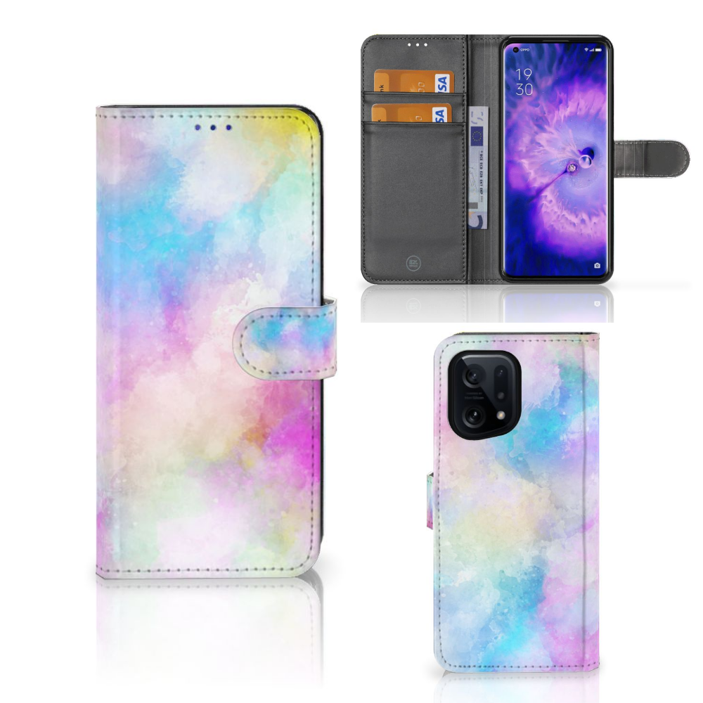 Hoesje OPPO Find X5 Watercolor Light met pastel kleuren en pasjeshouder
