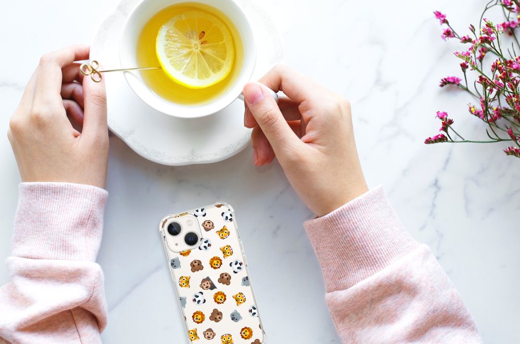 Doorzichtige Silicone Hoesje voor iPhone 13 mini Dieren Emojis - B2C Telecom