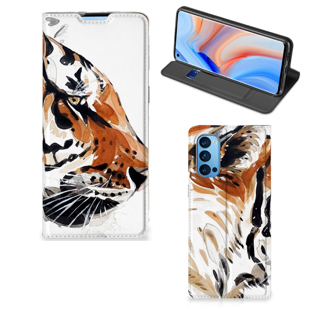 Bookcase OPPO Reno4 Pro 5G Watercolor Tiger - B2C Telecom