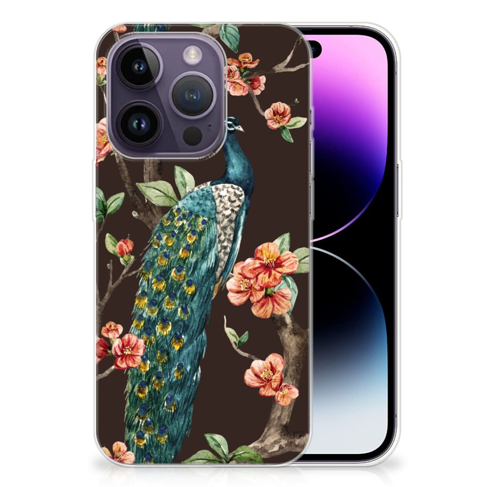 Apple iPhone 14 Pro TPU Hoesje Pauw met Bloemen B2C Telecom