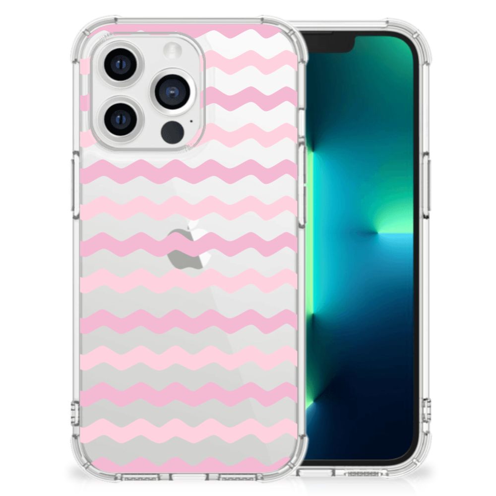 Apple iPhone 13 Pro Doorzichtige Silicone Hoesje Waves Roze B2C Telecom