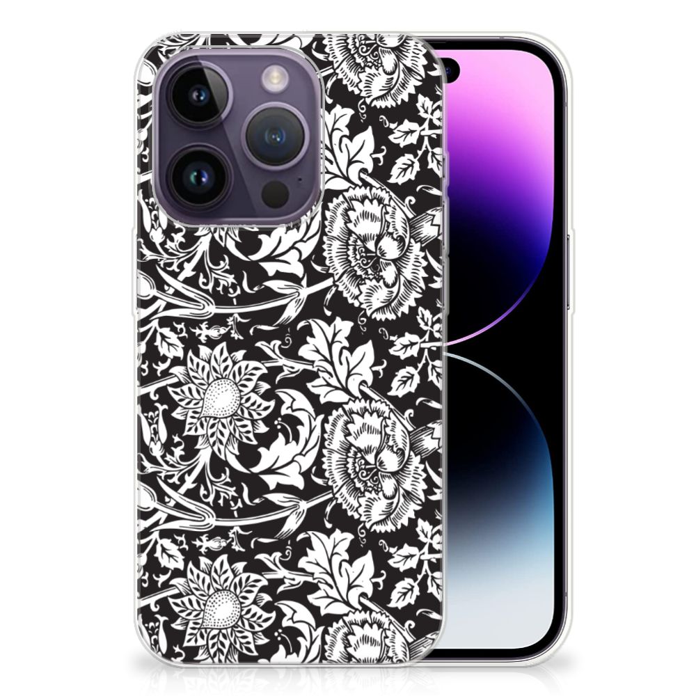 Apple iPhone 14 Pro TPU Case Black Flowers met abstracte bloemenprint op een zwarte achtergrond 🌼