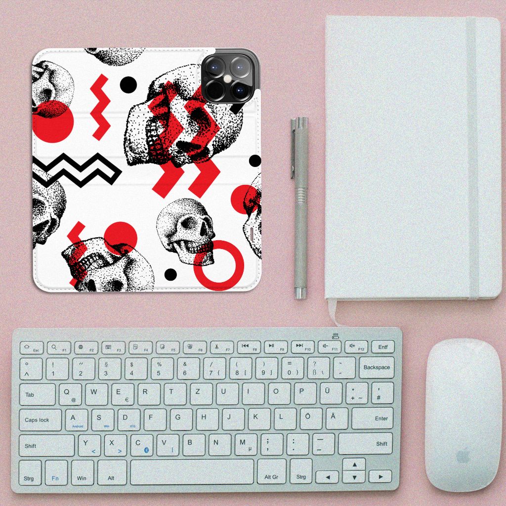 Mobiel BookCase iPhone 12 Pro Max Skull Red - B2C Telecom