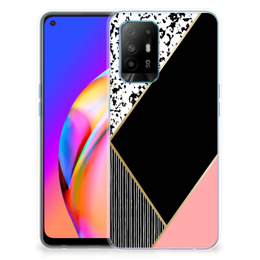 OPPO A94 5G | Reno5 Z TPU Hoesje Zwart Roze Vormen