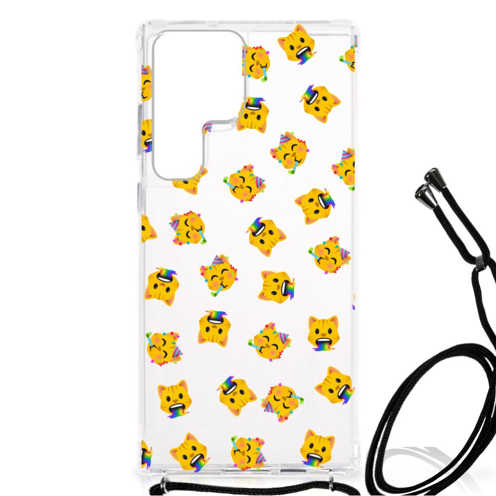 Doorzichtige Silicone Hoesje voor Samsung Galaxy S23 Ultra Katten Emojis