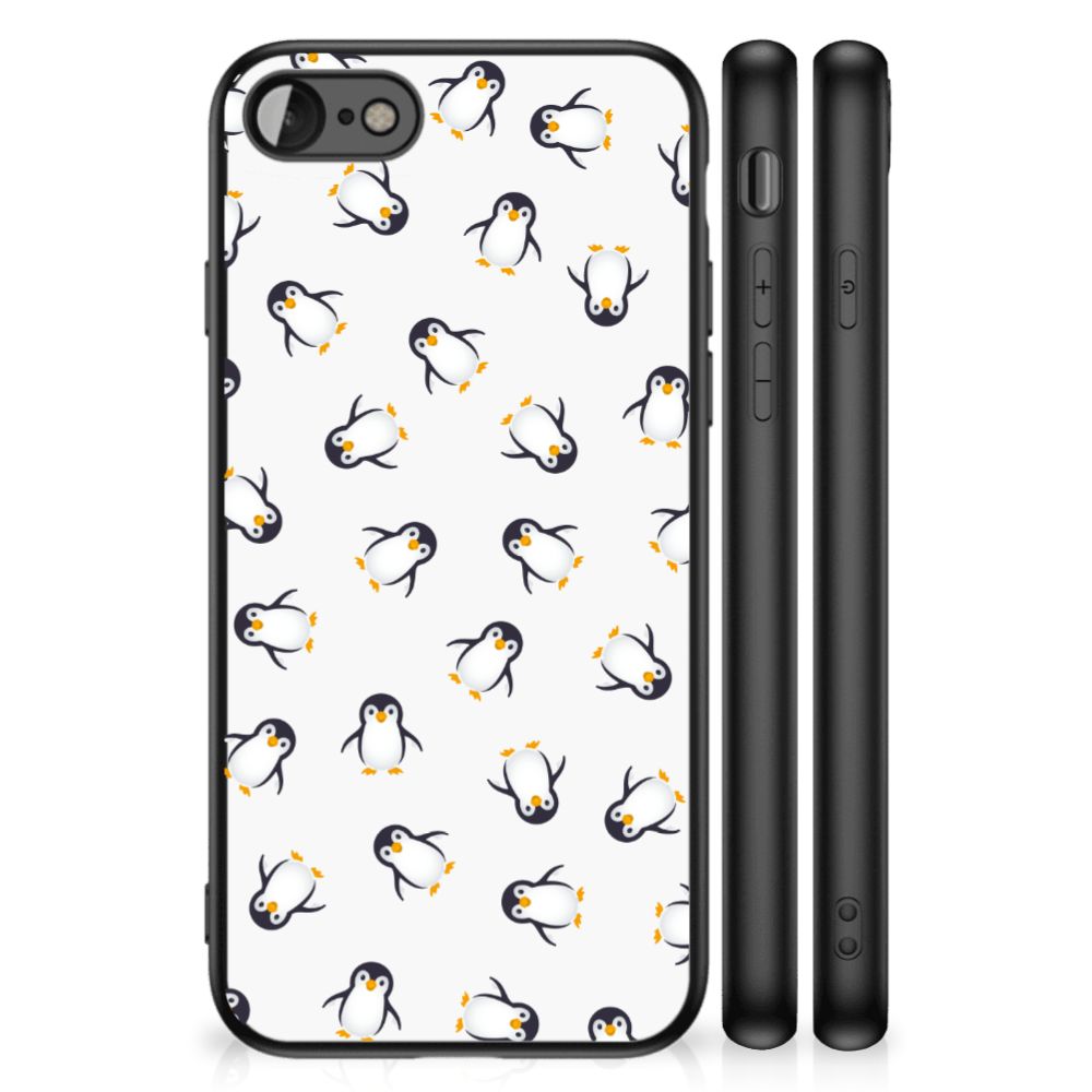 Back Case voor iPhone SE 2022 | SE 2020 | 7/8 Pinguïn met schattige pinguïnpatroon op witte achtergrond.