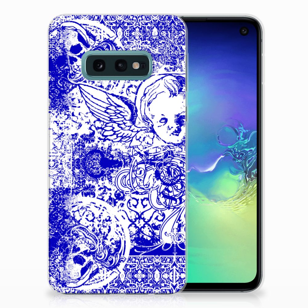 Silicone Back Case Samsung Galaxy S10e Angel Skull Blauw