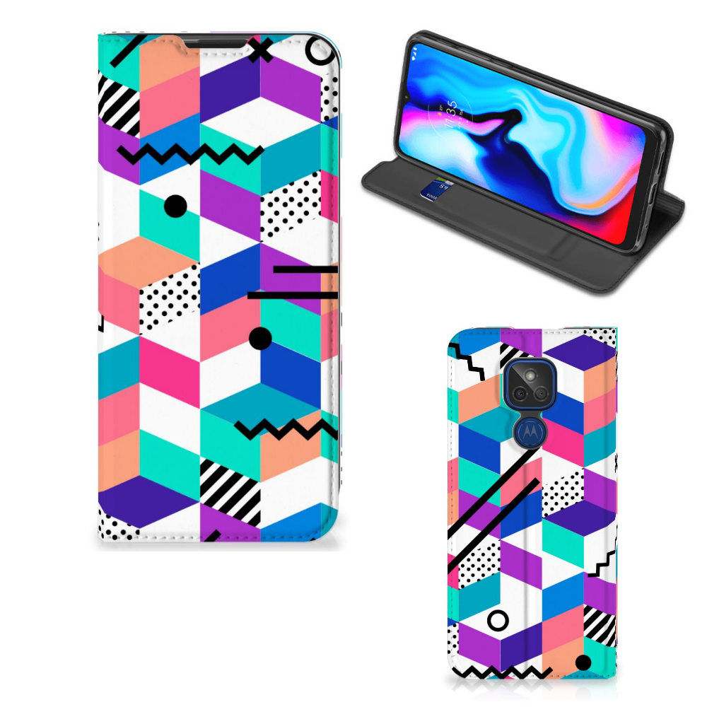 Motorola Moto G9 Play Stand Case Blokken Kleurrijk - B2C Telecom