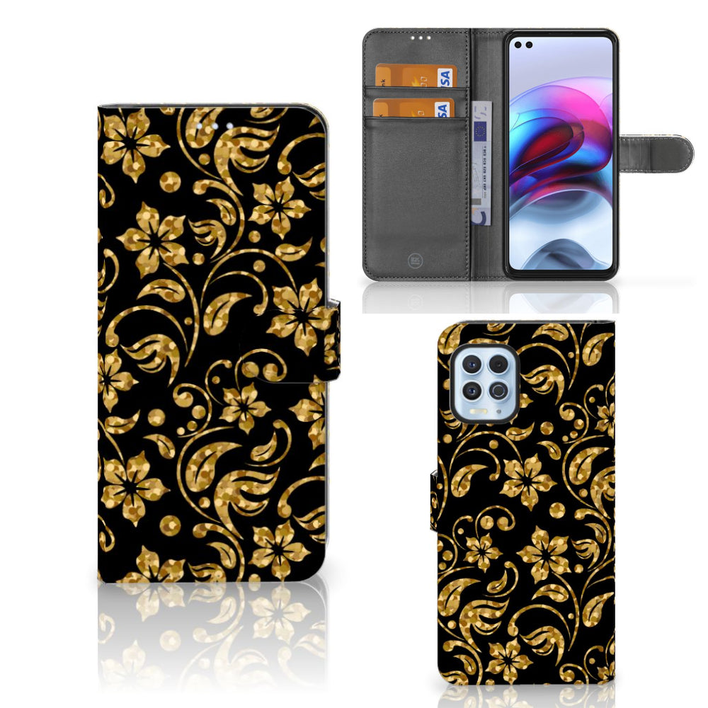 Motorola Moto G100 Hoesje Gouden Bloemen