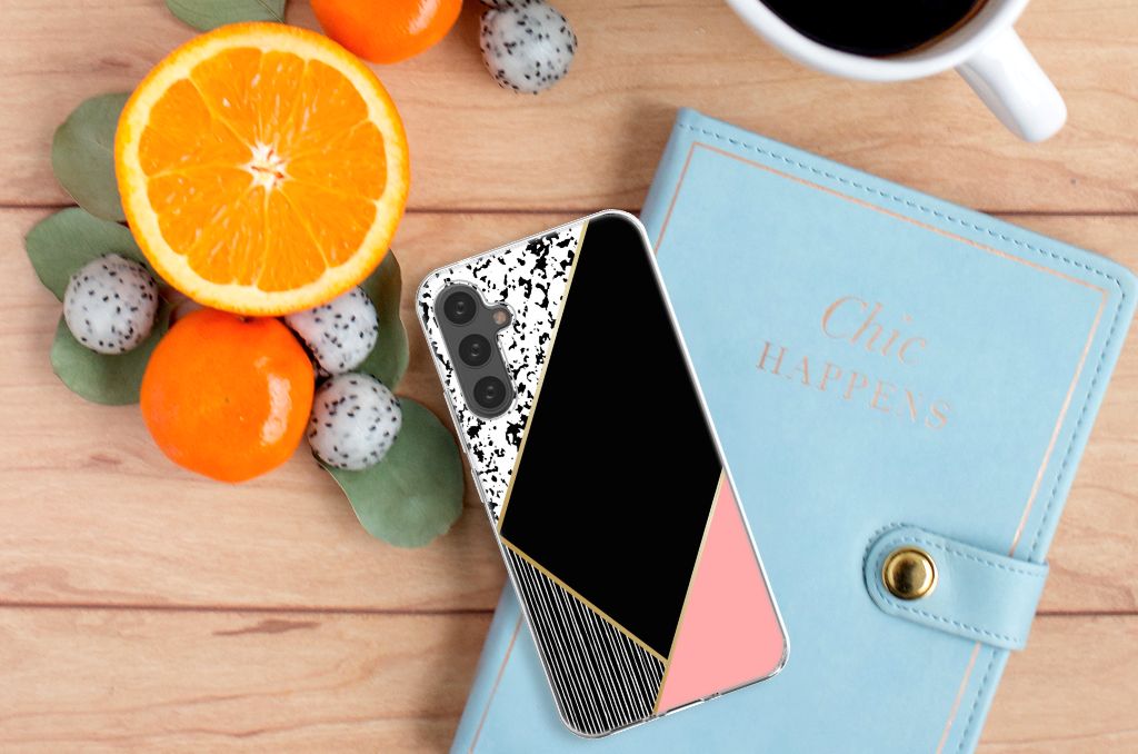 Samsung Galaxy A34 TPU Hoesje Zwart Roze Vormen B2C Telecom