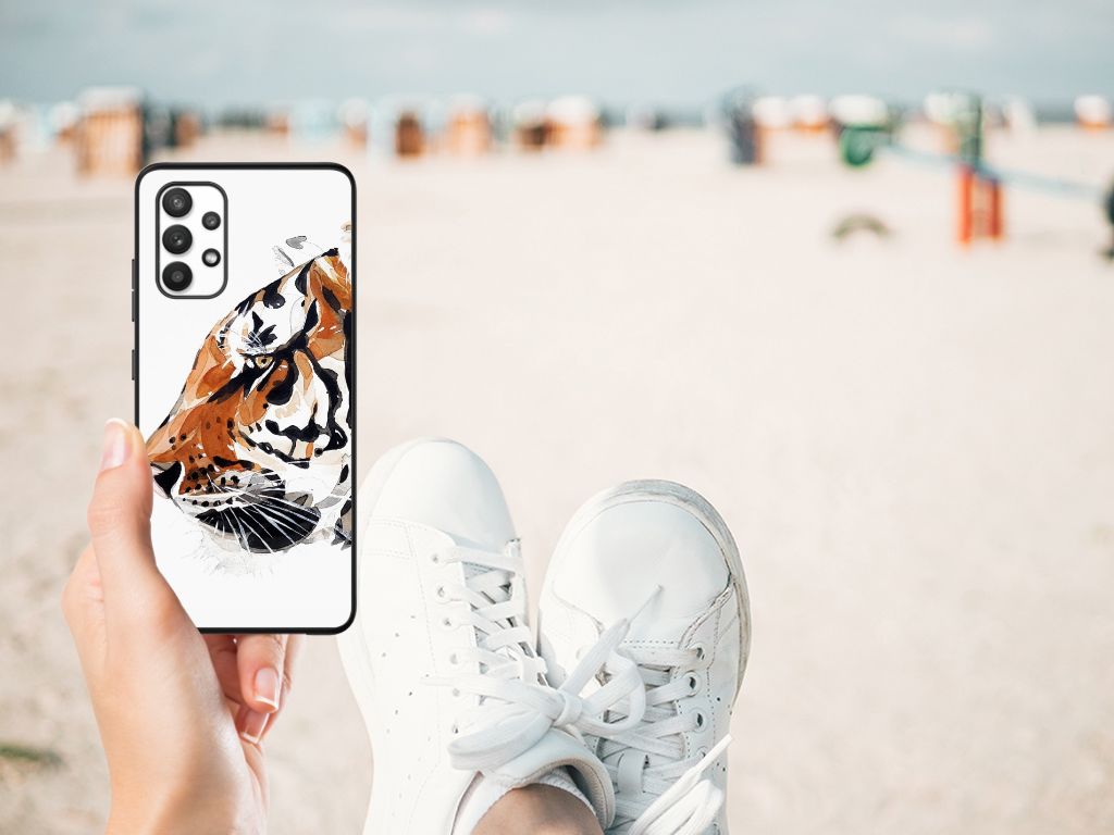 Kleurrijke Telefoonhoesje Samsung Galaxy A32 4G | A32 5G Enterprise Editie Watercolor Tiger B2C Telecom
