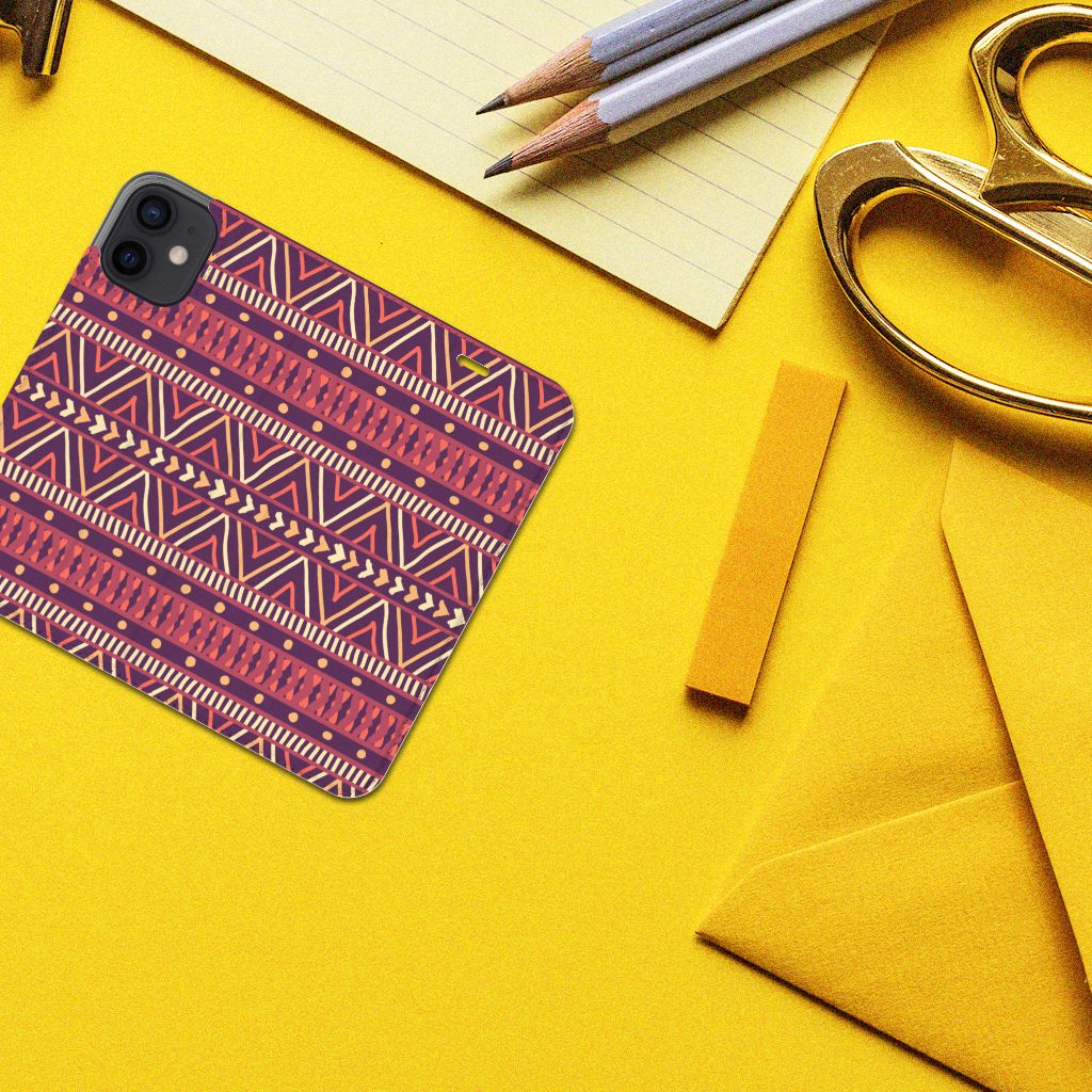 iPhone 12 Mini Hoesje met Magneet Aztec Paars - B2C Telecom
