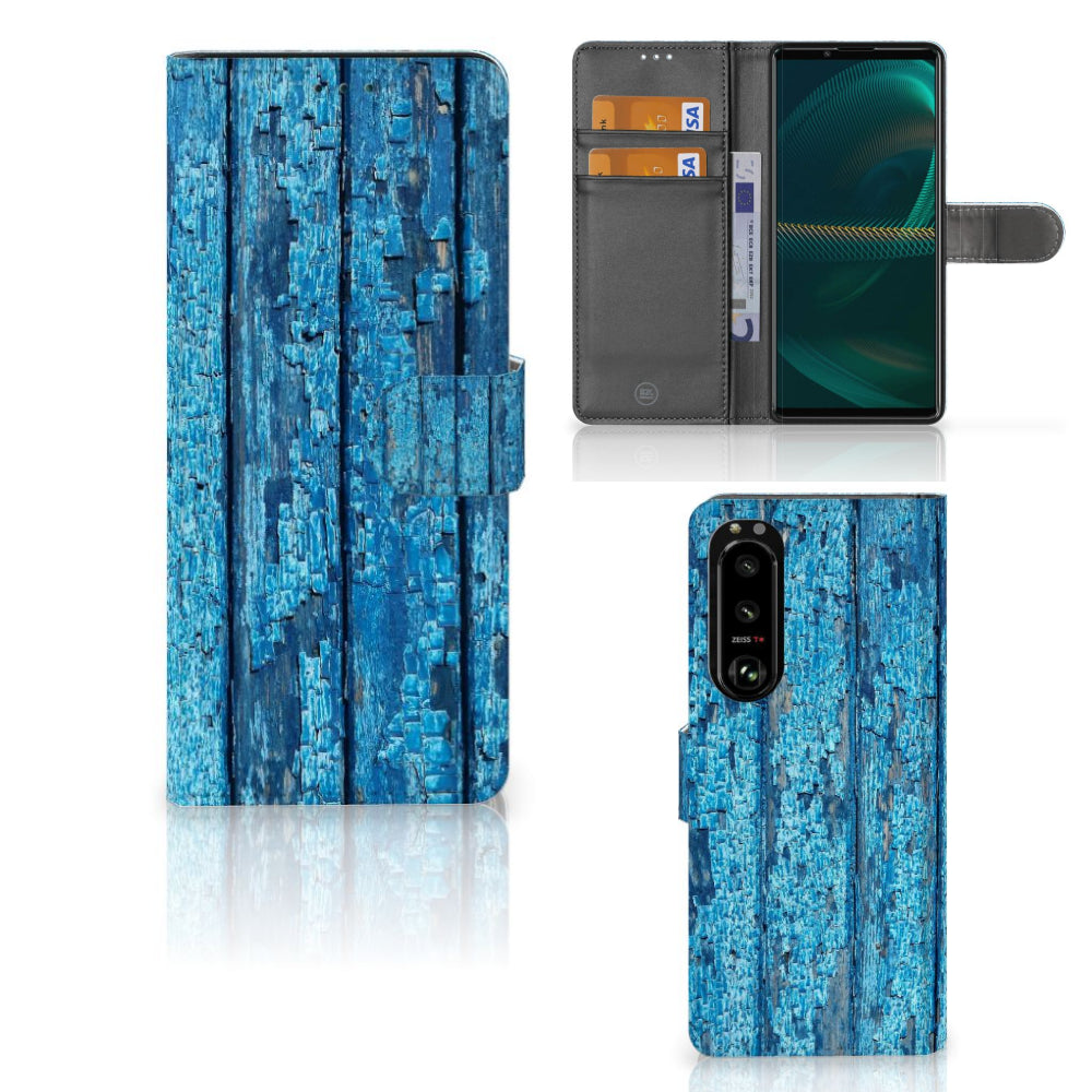 Sony Xperia 5III Book Style Case Wood Blue