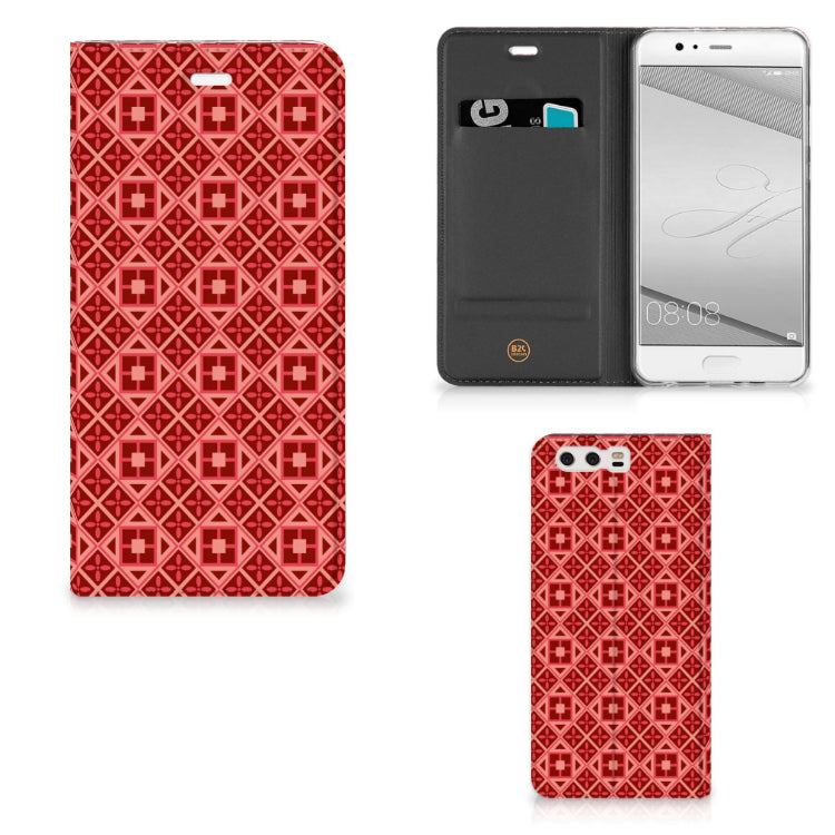 Huawei P10 Plus Hoesje met Magneet Batik Rood