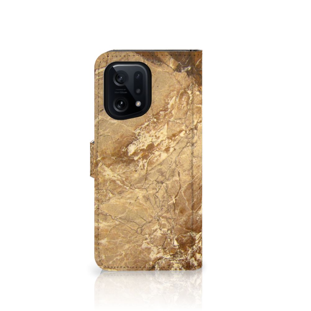 OPPO Find X5 Bookcase Marmer Creme met luxe marmerlook en sterke TPU-siliconen bescherming.