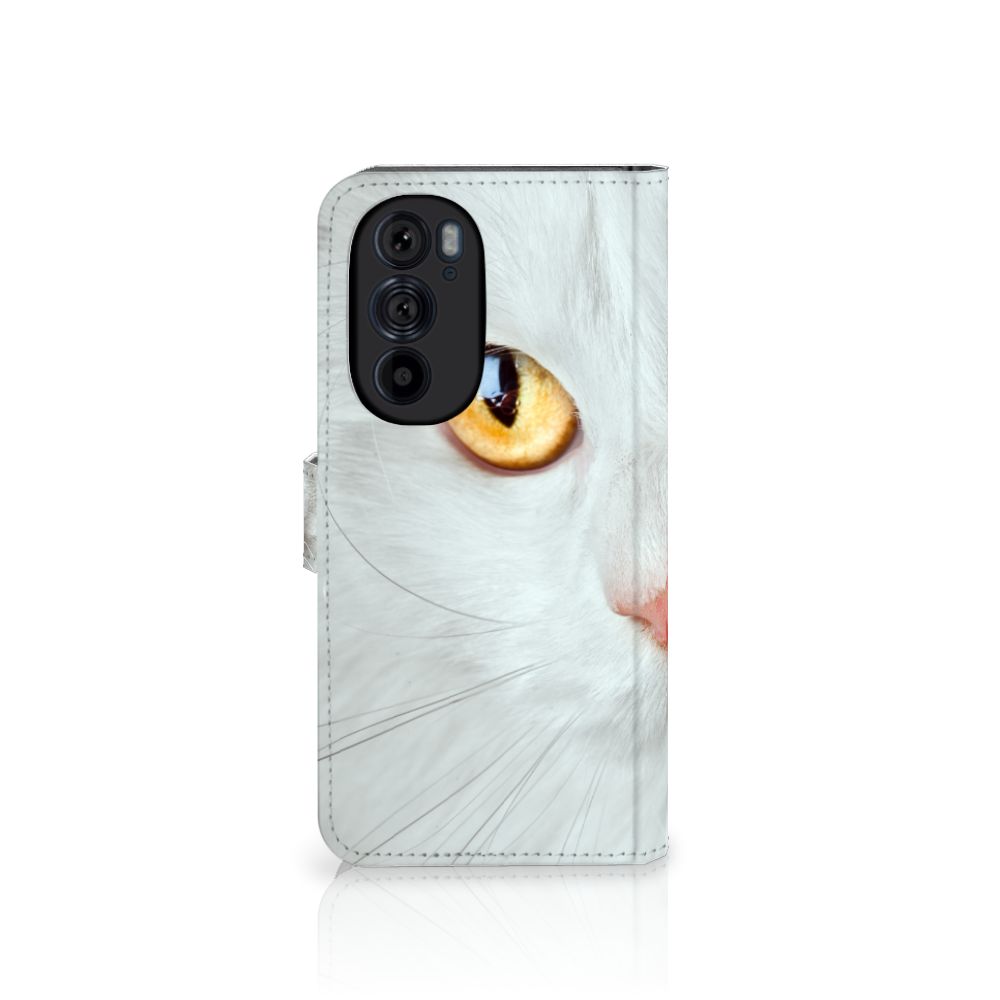 Motorola Edge 30 Pro Telefoonhoesje met Pasjes Witte Kat