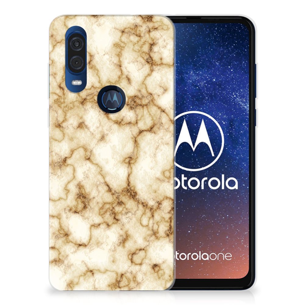 Motorola One Vision TPU Siliconen Hoesje Marmer Goud