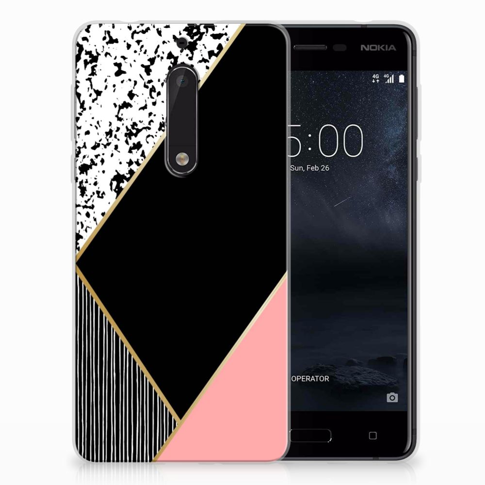 Nokia 5 TPU Hoesje Zwart Roze Vormen