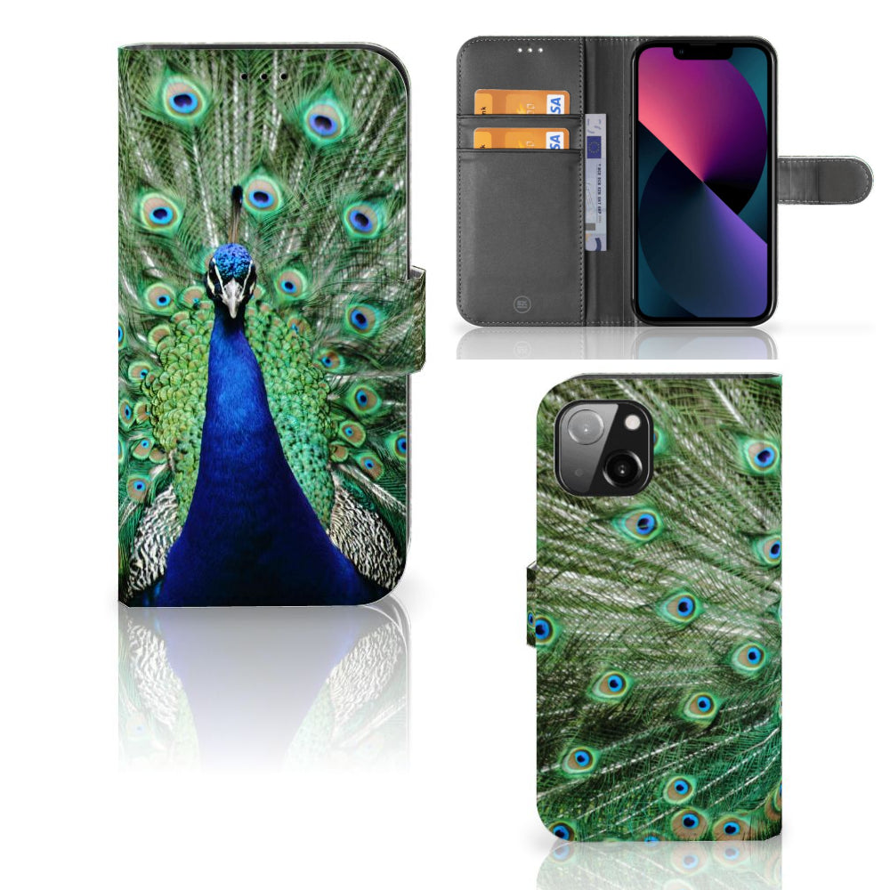 Apple iPhone 13 Telefoonhoesje met Pasjes Pauw