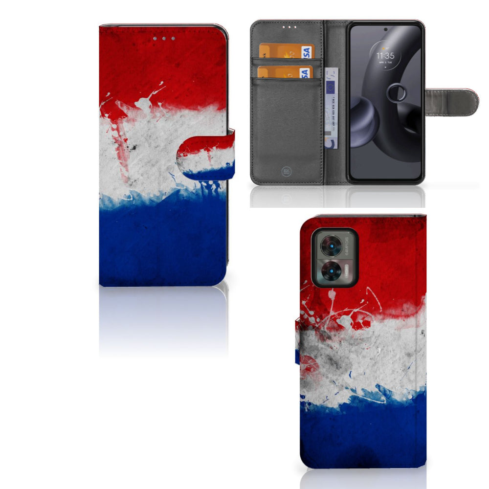 Motorola Edge 30 Neo Bookstyle Case Nederland met artistiek design van de Nederlandse vlag.
