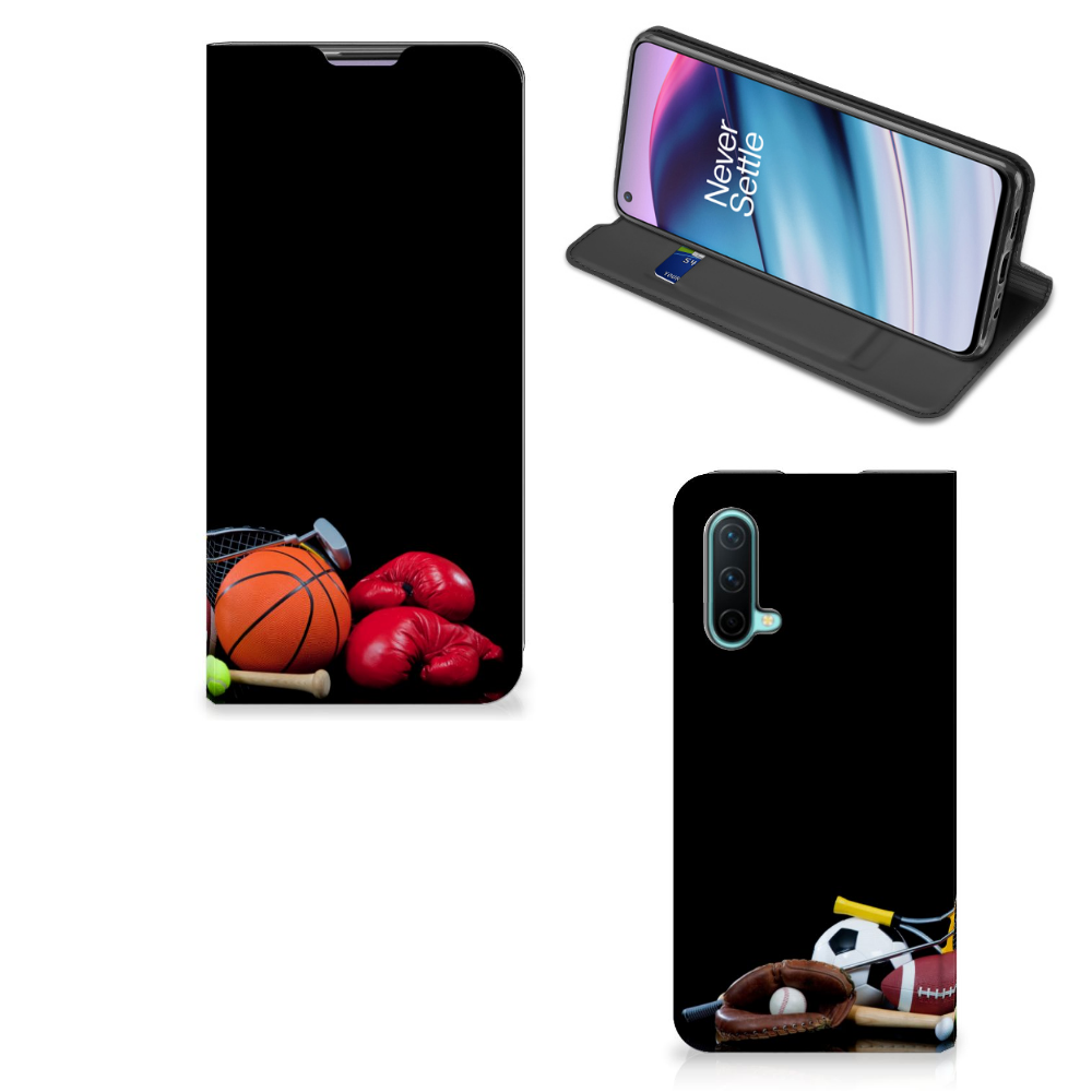 OnePlus Nord CE 5G Hippe Standcase Sports with sports designs including basketball and boxing gloves.
