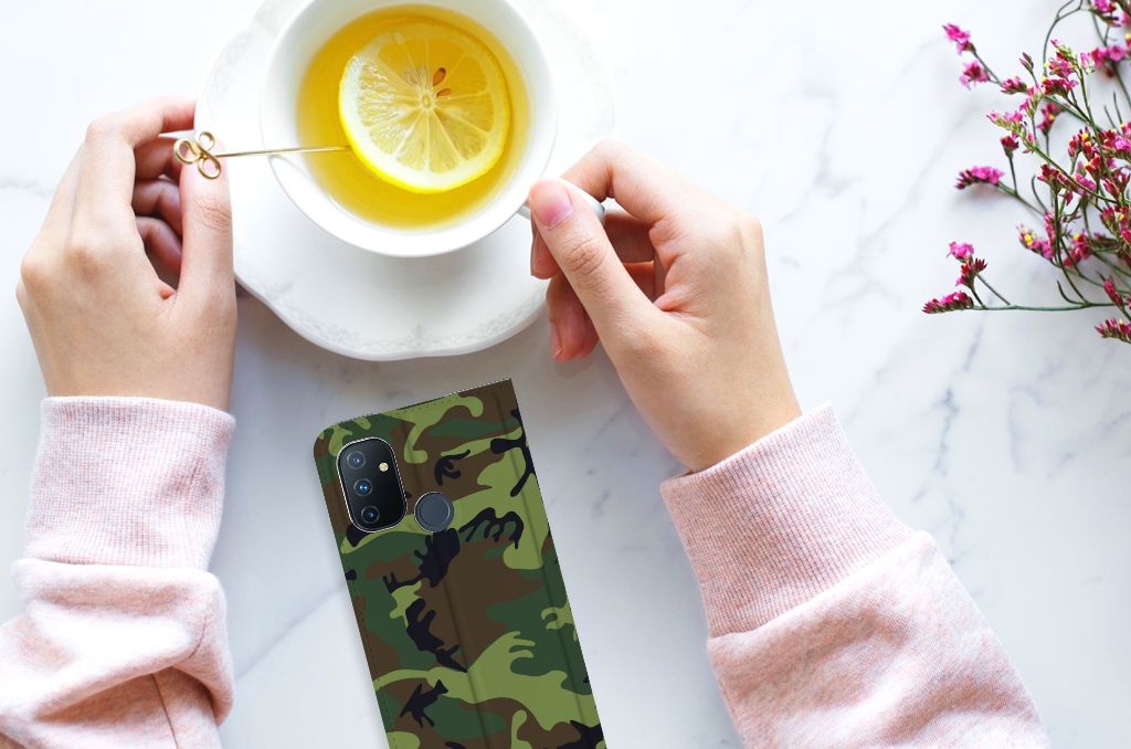 OnePlus Nord N100 Hoesje met Magneet Army Dark - B2C Telecom