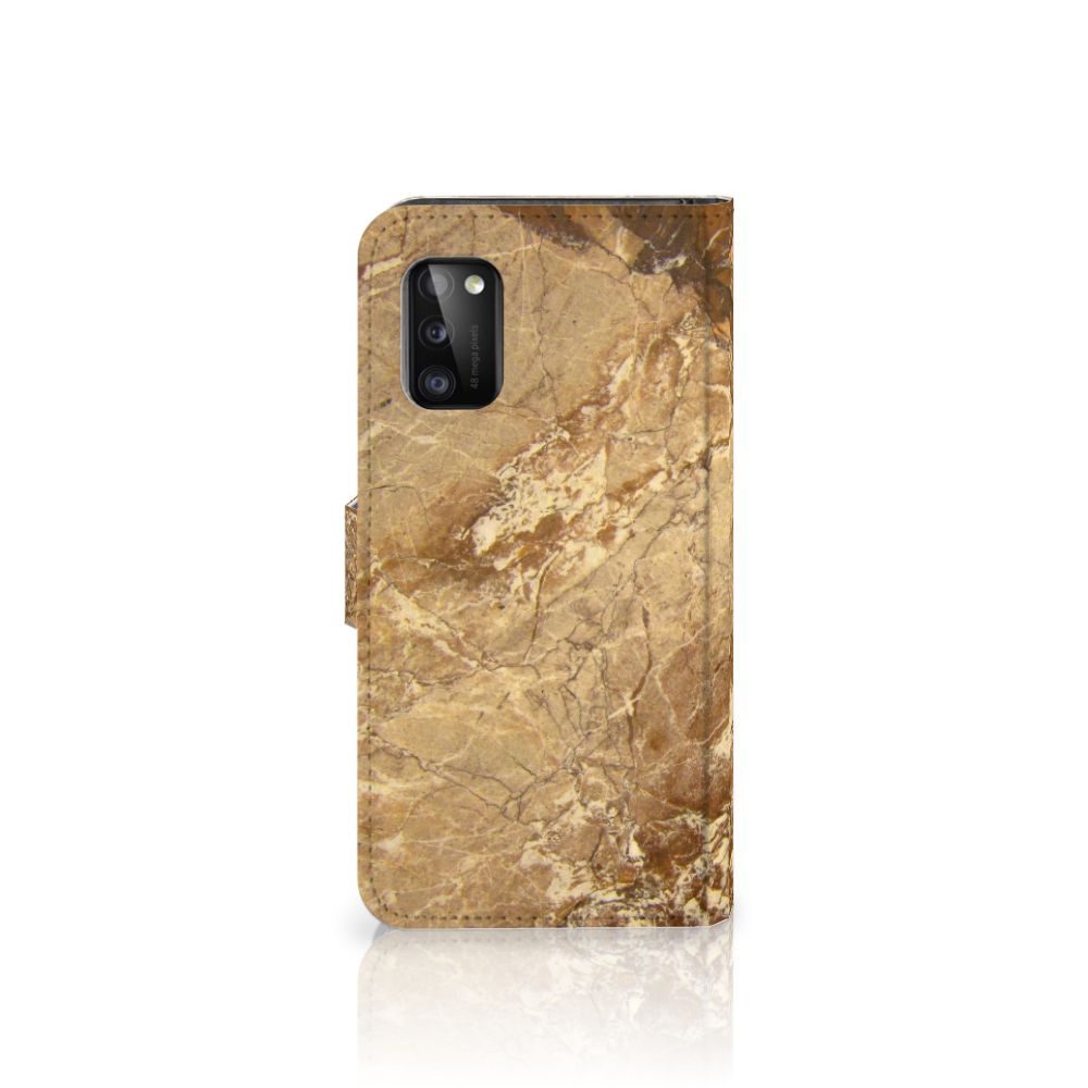 Samsung Galaxy A41 Bookcase Marmer Creme met luxe marmerafwerking en stevige TPU-siliconen bescherming.