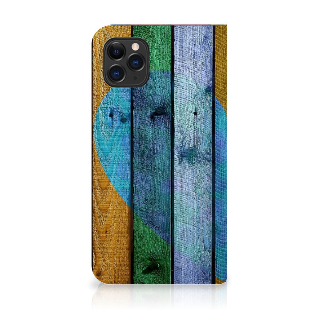 Apple iPhone 11 Pro Max Book Wallet Case Wood Heart - Cadeau voor je Vriend