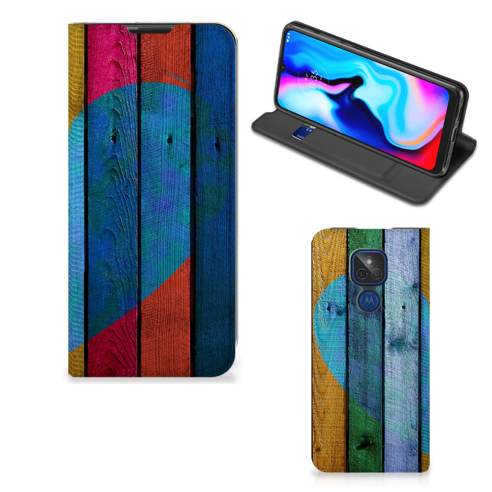 Motorola Moto G9 Play Book Wallet Case Wood Heart - Cadeau voor je Vriend - B2C Telecom