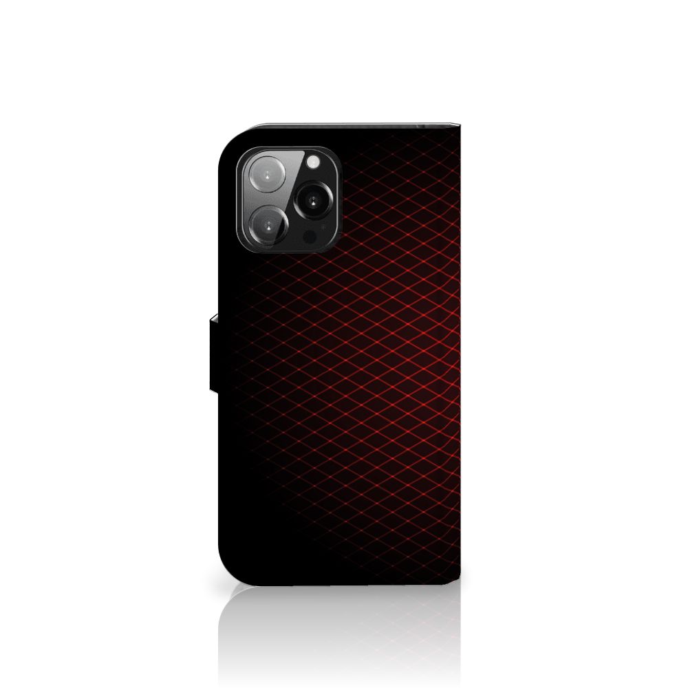 iPhone 13 Pro Max Telefoon Hoesje Geruit Rood met diagonaal ruitpatroon op zwarte achtergrond