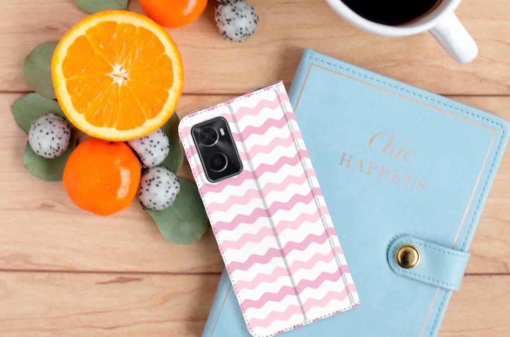 OPPO A96 | A76 Hoesje met Magneet Waves Roze - B2C Telecom