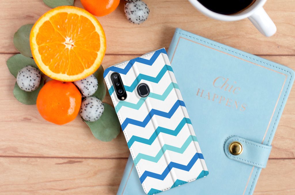 Samsung Galaxy A20s Hoesje met Magneet Zigzag Blauw - B2C Telecom