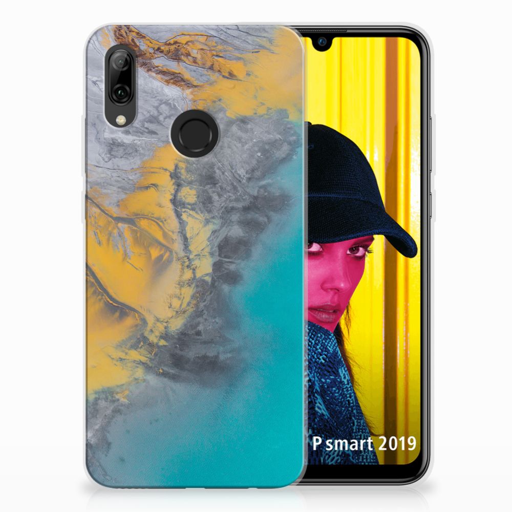 Huawei P Smart 2019 TPU Siliconen Hoesje Marble Blue Gold