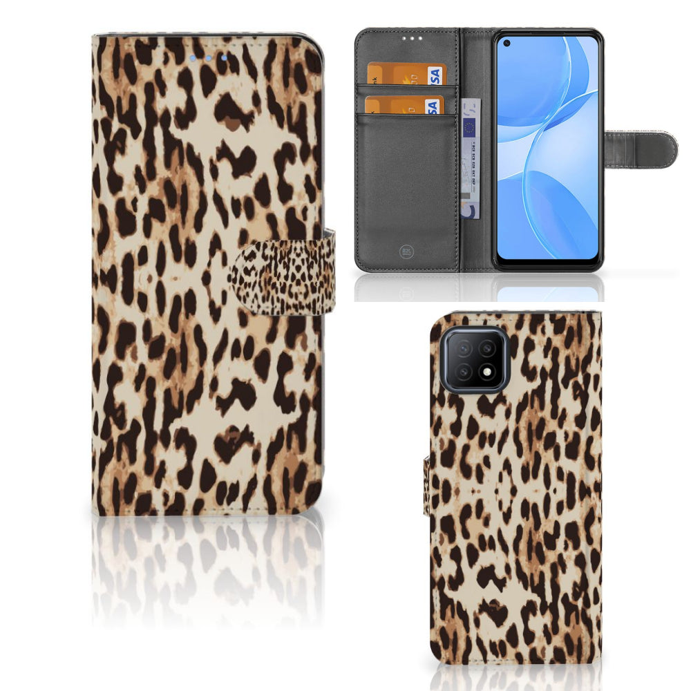 OPPO A73 5G Telefoonhoesje met Pasjes Leopard