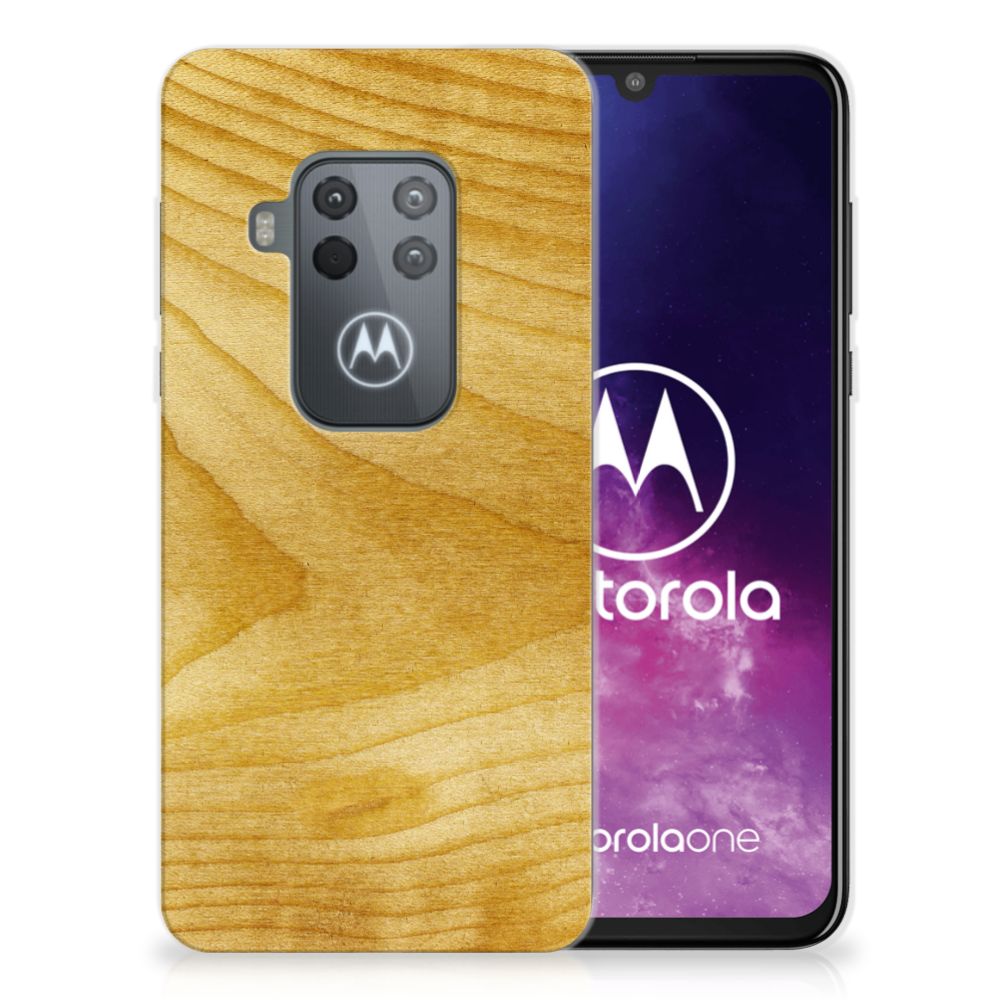 Motorola One Zoom Bumper Hoesje Licht Hout