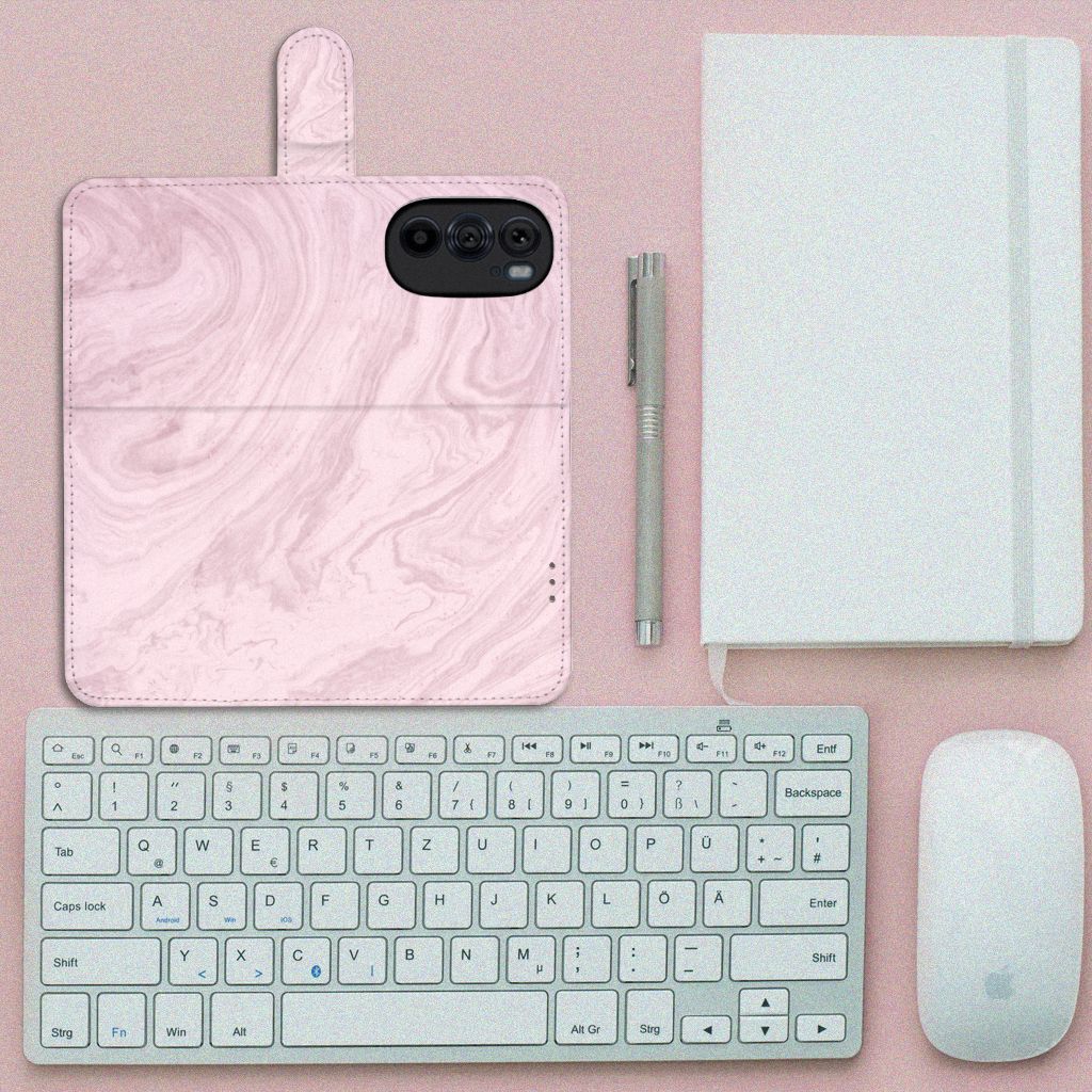 Motorola Edge 30 Pro Bookcase Marble Pink - Origineel Cadeau Vriendin